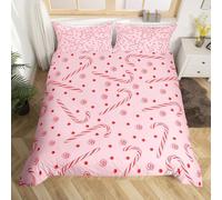 Homemissing Kids Pink Christmas Theme Comforter Cover King Size Xmas Candy Cane Bedding Set for Boys Girls Teens Red Polka Dots Winter Happy New Year Duvet Cover Room Decor