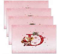 Homemissing Kids Pink Christmas Theme Placemats Set of 4 Alphabet Personalized Initials Letter D Table Mats Xmas Snowflakes Cute Santa Claus Place Mat for Kitchen Dining Table Party Decor 45X30cm