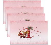 Homemissing Kids Pink Christmas Theme Placemats Set of 4 Alphabet Personalized Initials Letter I Table Mats Xmas Snowflakes Cute Santa Claus Place Mat for Kitchen Dining Table Party Decor 45X30cm