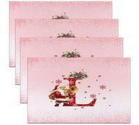 Homemissing Kids Pink Christmas Theme Placemats Set of 4 Alphabet Personalized Initials Letter L Table Mats Xmas Snowflakes Cute Santa Claus Place Mat for Kitchen Dining Table Party Decor 45X30cm