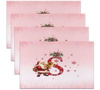 Homemissing Kids Pink Christmas Theme Placemats Set of 4 Alphabet Personalized Initials Letter S Table Mats Xmas Snowflakes Cute Santa Claus Place Mat for Kitchen Dining Table Party Decor 45X30cm