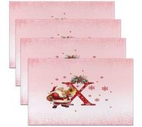 Homemissing Kids Pink Christmas Theme Placemats Set of 4 Alphabet Personalized Initials Letter X Table Mats Xmas Snowflakes Cute Santa Claus Place Mat for Kitchen Dining Table Party Decor 45X30cm