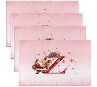 Homemissing Kids Pink Christmas Theme Placemats Set of 4 Alphabet Personalized Initials Letter Z Table Mats Xmas Snowflakes Cute Santa Claus Place Mat for Kitchen Dining Table Party Decor 45X30cm
