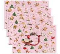 Homemissing Kids Pink Christmas Theme Placemats Set of 4 Cute Xmas Gingerbread Man Santa Claus Table Mats Alphabet Personalized Initials Letter U Place Mat for Kitchen Dining Table Party Decor 45X30cm
