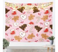 Homemissing Kids Pink Christmas Theme Tapestry XLarge 69x91 Inch Cute Xmas Gingerbread Man Candy Cane Wall Art Boys Girls Winter Gloves and Socks Happy New Year Wall Hanging Blanket Room Decor