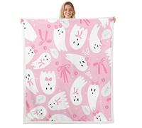 Homemissing Kids Pink Ghost Fleece Throw Blanket 40x50Inch Happy Halloween Fuzzy Blanket for Bed Sofa Couch Cute Bowknot Sherpa Blanket Fuzzy Blanket Room Decor