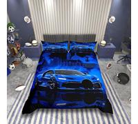 Homemissing Kids Race Car Bedding Set Single Size Extreme Sport Games Duvet Cover for Boys Girls Bedroom Decor Modern Blue Comforter Cover Soft Lightweight Microfiber With 1 Pillow Case