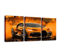 Homemissing Kids Race Car Canvas Wall Art for Living Room Bedroom 40X30cm 3 Piece Extreme Sport Games Picture Wall Decor for Home Decor Bathroom Modern Orange Office Decorations Artwork Posters