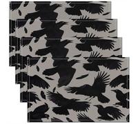 Homemissing Kids Raven 45X30cm Placemats Set of 4 Black Feathers Bird Themed Placemats for Dining Table Indoor Outdoor Kitchen Gothic Art Table Mats Placemat Kitchen Dining Table