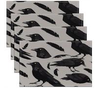 Homemissing Kids Raven 45X30cm Placemats Set of 4 Black Feathers Bird Themed Placemats for Dining Table Indoor Outdoor Kitchen Goth Art Table Mats Placemat Kitchen Dining Table