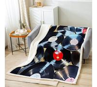 Homemissing Kids Records Fleece Throw Blanket Vinyl Record Album Sherpa Blanket Single 50"x60" for Boys Girls Teens Bedroom Decor Musicial Theme Plush Blanket Black Fuzzy Blanket