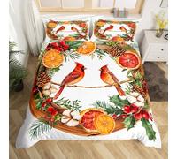 Homemissing Kids Red Cardinal Comforter Cover Super King Size Christmas Theme Bedding Set for Boys Girls Teens Xmas Birds Animal Lemon Winter Wood Duvet Cover Room Decor