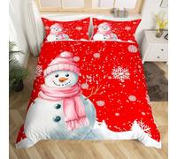 Homemissing Kids Red Snowman Bedding Set King Size Merry Christmas Duvet Cover For Boys Girls Bedroom Decor Xmas Snowflake Happy New Year Winter Snow Soft 3Pcs