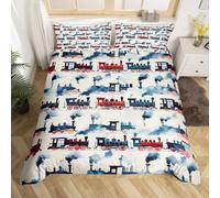 Homemissing Kids Retro Train Duvet Cover Set Single Size Vintage Steam Engine Railway Transportation Bedding Set for Boys Girls Vehicle Locomotive Train Duvet Cover with 1 Pillowcase Room Decor