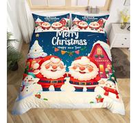 Homemissing Kids Santa Claus Bedding Set Double Size Merry Christmas Comforter Cover Set for Boys Girls Xmas Theme Red Duvet Cover Bedspread Cover Room Decor Quilt Cover,No Stuffing