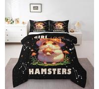Homemissing Kids Single Size Hamster Bedding Set Cartoon Hamster Comforter Set Cute Hamsters Comforter for Kids Boys Girls Animal Duvet Insert Kids Bedroom Decor Bed Set 3Pcs
