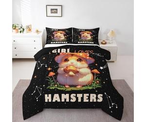 Homemissing Kids Single Size Hamster Bedding Set Cartoon Hamster Comforter Set Cute Hamsters Comforter for Kids Boys Girls Animal Duvet Insert Kids Bedroom Decor Bed Set 3Pcs