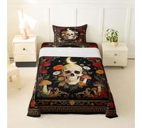 Homemissing Kids Skull Decor 3 Pieces Sheet with 16 Inch Deep Pockets Single Size Gothic Bed Sheets Set for Girls Teens Bedroom Decor Sun Moon Bedding Boho Exotic Floral Mushroom With 1 Pillow Case