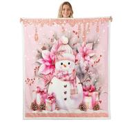 Homemissing Kids Snowman Fleece Throw Blanket Baby 30x40Inch Pink Christmas Xmas Plush Blanket for Boys Girls Blossom Flowers Floral Pattern Sherpa Blanket Winter Theme Happy New Year Fuzzy Blanket