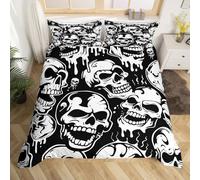 Homemissing Kids Sugar Skull Bedding Set Double Size Gothic Skull Duvet Cover For Boys Girls Teens Black Boho Bedroom Decor Halloween Themed Comforter Cover Breathable Soft Lightweight Microfiber