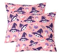 Homemissing Kids Sugar Skull Cushion Case Witch Print Throw Pillow Covers 45x45cm Set of 2 Soft For Boys Girls Teens Bedroom Decor Gothic Skeleton Decor Pillowcase Halloween Mushroom Decor