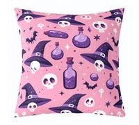 Homemissing Kids Sugar Skull Cushion Case Witch Print Throw Pillow Covers 45x45cm Soft For Boys Girls Teens Bedroom Decor Gothic Skeleton Decor Pillowcase Bat Mushroom Decor