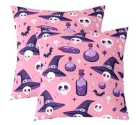 Homemissing Kids Sugar Skull Cushion Case Witch Print Throw Pillow Covers 55x55cm Set of 2 Soft For Boys Girls Teens Bedroom Decor Gothic Skeleton Decor Pillowcase Bat Mushroom Decor