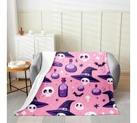 Homemissing Kids Sugar Skull Flannel Blanket Plush Fuzzy Witch Print Fleece Throw Blanket Baby 30x40Inch For Boys Girls Teens Bedroom Decor Gothic Skeleton Bat Mushroom Decor