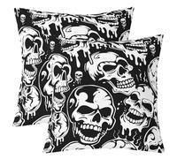 Homemissing Kids Sugar Skull Throw Pillow Covers Set of 2 60x60cm Gothic Skull Decor Pillowcase For Boys Girls Teens Black Boho Bedroom Decor Halloween Themed Cushion Case