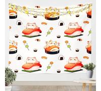 Homemissing Kids Sushi Tapestry Medium 51x59 Inch Japanese Sushi Cute Cartoon Cat Wall Blanket for Boys Girls Kawaii Style Sushi Wall Hanging Japanese Traditional Style Food Wall Art
