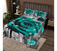Homemissing Kids Teal 3D Rose Bedspread King Size Butterfly Coverlet Set Boys Girls Pearl Water Droplet Rose Floral Print Quilted Coverlet Romantic Flowers Pattern Quilted