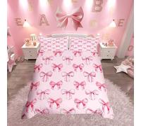 Homemissing Kids Watercolor Bows Bedding Set Double Size Pink Bow Ribbon Comforter Cover Set for Boys Girls Cute Princess Themed Duvet Cover Bedspread Cover Quilt Cover, 1xDuvet Cover+ 2xPillow Shams