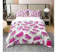 Homemissing Kids Watermelon Bedding Set Single Size Cute Fruit Duvet Cover 100% Cotton for Boys Girls Teens Tropical Fruit Bedroom Decor Summer Theme Comforter Cover Soft With 1 Pillow Case