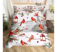 Homemissing Kids Winter Cardinal Comforter Cover Junior/Cot Bed Xmas Red Birds Bedding Set for Boys Girls Teens Christmas Theme Snowflake Duvet Cover Room Decor