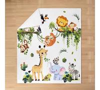 Homemissing Kids Zoo Animals Flannel Blanket Plush Fuzzy 40x50Inch, Giraffe Fleece Throw Blanket Cot,Elephant and Zebra Print Cozy Blanket for Teens Monkey and Laziness Decor, Soft