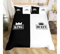 Homemissing King and Queen Duvet Cover Super King, Crown King and Queen Comforter Cover Lovers Black and White Mr Mrs Bedding Set for Lovers His and Her Bedspread Cover Zipper
