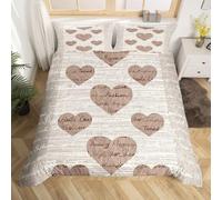 Homemissing King Lover Duvet Cover beige brown female girl wood grain bedding set text print couple heart pattern Duvet Cover retro romantic set bedroom decoration