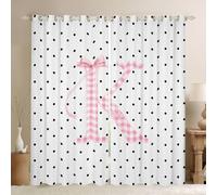 Homemissing Kwaii Pink Bow Blackout Curtains Pink Gingham Letter K Darkening Drapes Coquette Polka Dot Print Thermal Insulated Shades Design Window Treatments,2 Panels W66*L90 Girly