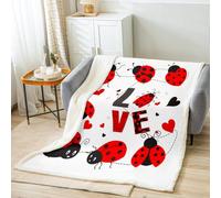 Homemissing Ladybug Sherpa Blanket Baby 30"x40" Kids Cute Bug Fleece Throw Blanket Love Pattern Plush Blanket for Room Decor Entomology Red Fuzzy Blanket