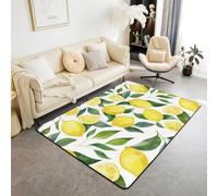 Homemissing Lemon Living Room Rugs for Bedroom for Kids Boys Girls Botanical Lemon Pattern Indoor Floor Mat Area Rug 150 * 200cm Tropical Fruit Decor Carpet Yellow Green Bedroom Decor