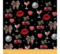 Homemissing Leopard Bow Fabric by The Yard Kawaii Bowknot Cherry Upholstery Fabric Cheetah Indoor Outdoor Decor for DIY Sewing Craft Projects Black and Red 10 Yards (L920*W150cm)