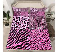 Homemissing Leopard Fitted Sheet King Size for Kids Boys Girls Zebra Bed Sheets Set 16" Deep Pocket Soft Breathable Microfiber Animal Print Bedding with 2 Pillowcases Abstract Art Room Decor Stripes