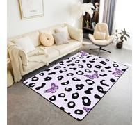Homemissing Leopard Print Area Rug 100 * 150cm Butterfly Living Room Rugs for Kids Boys Girls Bedroom Cheetah Fur Decor Carpet with Non-Slip Backing Wild Animal Print Skin Indoor Floor Mat Soft
