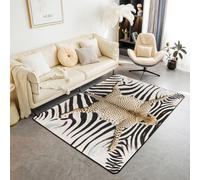 Homemissing Leopard Print Area Rug 100 * 150cm Polyester Black White Brown Living Room Rugs for Bedroom Animal Decor Carpet Stripe Line Indoor Floor Mat Safari Soft Non-slip