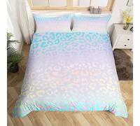 Homemissing Leopard Print Duvet Cover Set Cheetah Print Bedding Set for Kids Boys Girls Safari Wild Animal Decor Comforter Cover Set Microfiber Ombre Bedspread Cover Pink Blue Bedclothes Single