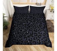 Homemissing Leopard Print Duvet Cover Set Glitter Cheetah Print Bedding Set for Kids Boys Girls Wild Animal Decor Comforter Cover Set Microfiber Geometric Bedspread Cover Black Bedclothes Double