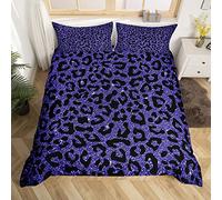 Homemissing Leopard Print Duvet Cover Set Glitter Cheetah Print Bedding Set for Kids Boys Girls Wild Animal Decor Comforter Cover Set Microfiber Geometric Bedspread Cover Purple Bedclothes King