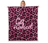 Homemissing Leopard Print Get Naked Sherpa Throw Blanket for Couch Funny Quotes Super Soft Cozy Fleece Pink Blanket for Winter, Plush Throw Cheetah 40x50Inch All Season