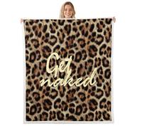 Homemissing Leopard Print Get Naked Throw Blanket Funny Quotes Soft Fleece Sherpa Cozy Fuzzy Plush Warm Brown Fuzzy Plush Throw Cheetah Baby 30x40Inch for Bed Couch Living Room