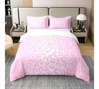 Homemissing Leopard Print Reversible Bedding Set for Boys Girls Cheetah Comforter Cover Set Single Animal Print Duvet Cover 100% Cotton BedDecoration Safari Pink Bedspread Collection 2Pcs